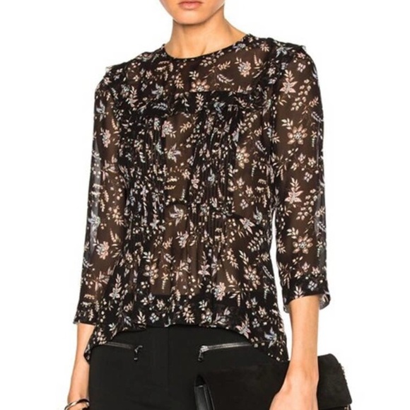 Veronica Beard Tops - VERONICA BEARD Thompson Floral 100% Silk Ruffle Blouse Top Black Size 2